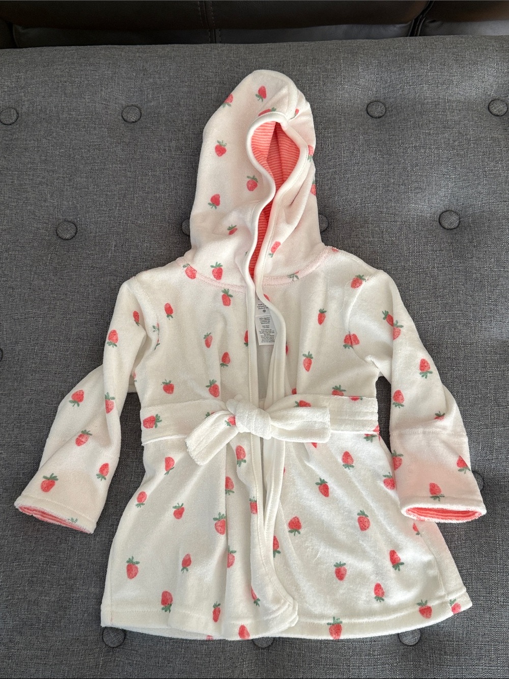 Carter's Cream Hooded Plush Robe with Pink Strawberry Print